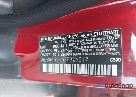 2007 Mercedes-Benz C 230 Sport из США, поврежденный, VIN WDBRF52H67F926317